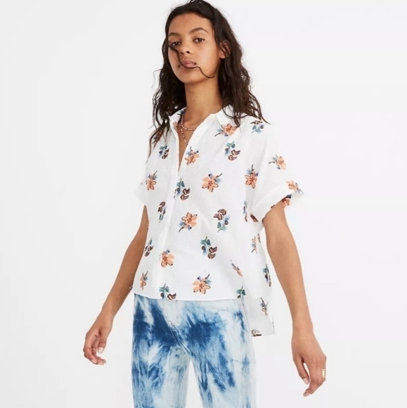 𝅺Madewell SHORT SLEEVE HILLTOP IN HAWAII BUTTON FRONT TOP- S - Picture 1 of 5